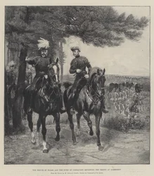 El Príncipe de Gales y el Duque de Connaught revisando las tropas en Aldershot